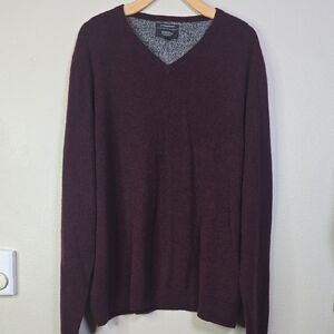 Nordstrom V-Neck Sweater - Deep Burgundy 100% Cashmere Size XL
